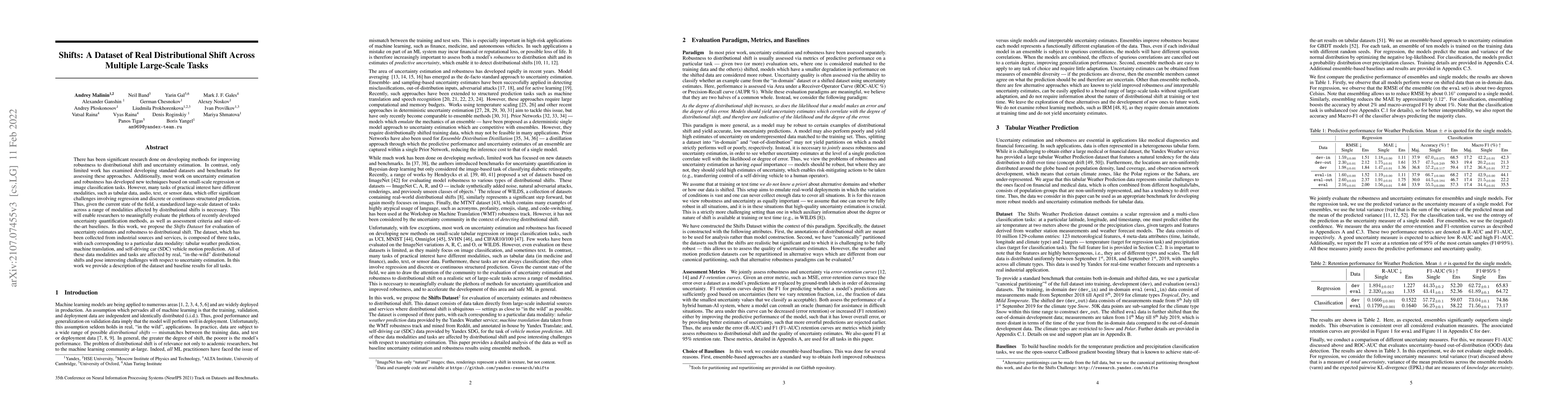 Thumbnail for Shifts: A Dataset of Real Distributional Shift Across Multiple
  Large-Scale Tasks