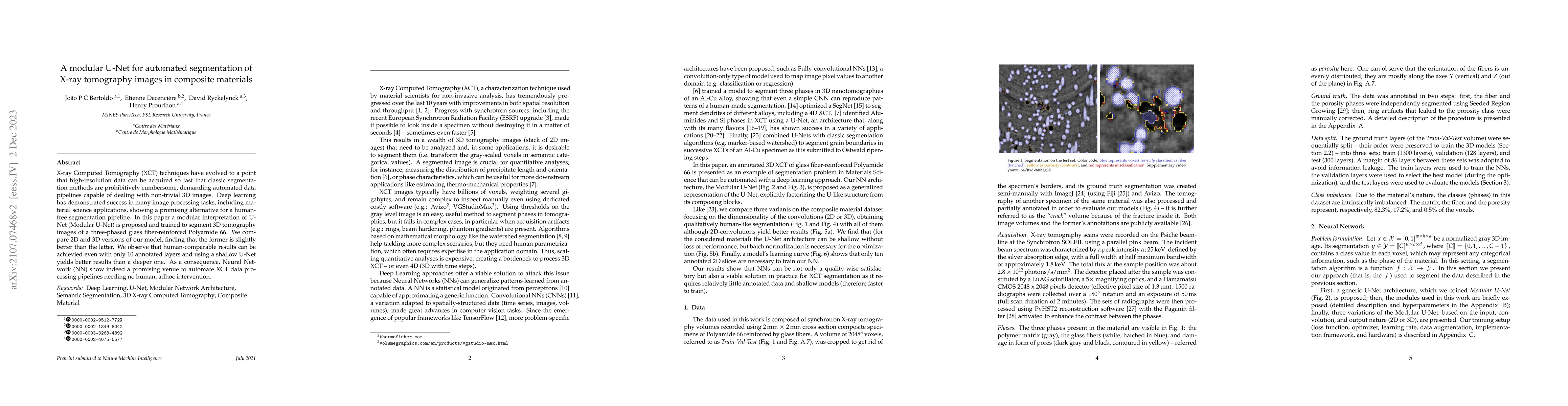 Thumbnail for A modular U-Net for automated segmentation of X-ray tomography images in
  composite materials