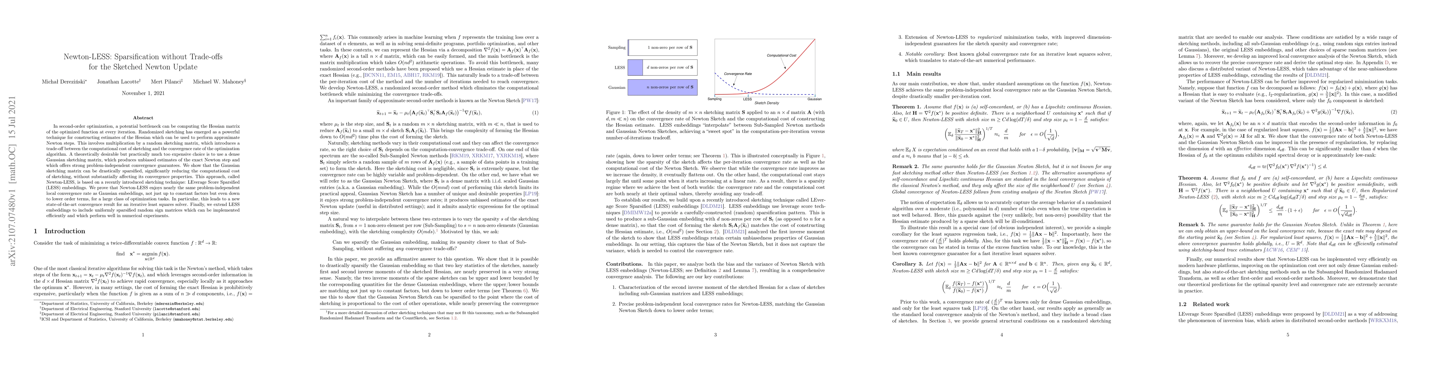 Thumbnail for Newton-LESS: Sparsification without Trade-offs for the Sketched Newton
  Update