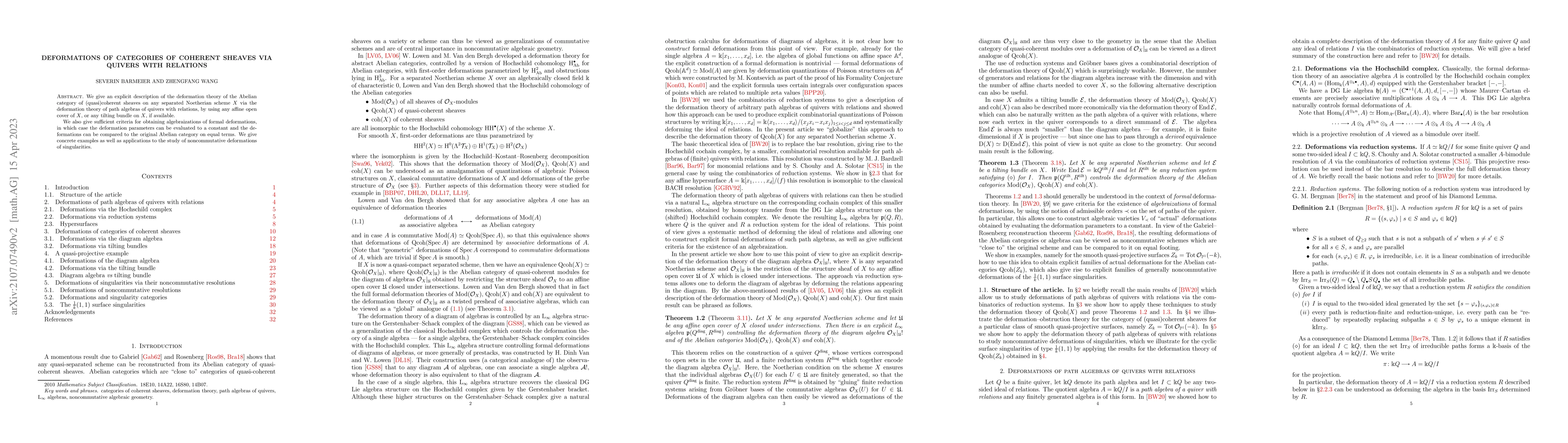 Thumbnail for Deformations of categories of coherent sheaves via quivers with
  relations