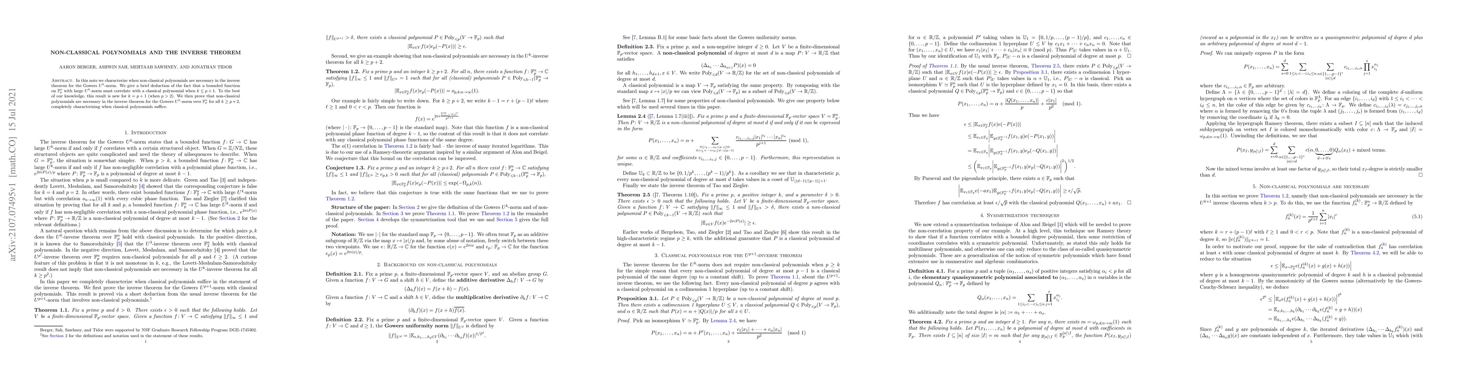 Thumbnail for Non-classical polynomials and the inverse theorem