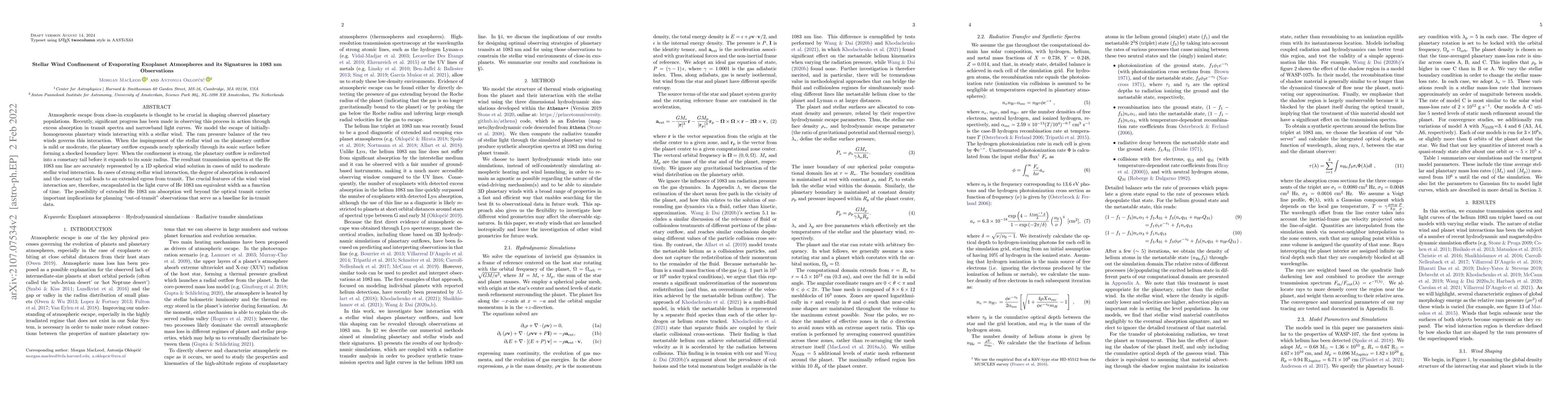 Thumbnail for Stellar Wind Confinement of Evaporating Exoplanet Atmospheres and its
  Signatures in 1083 nm Observations