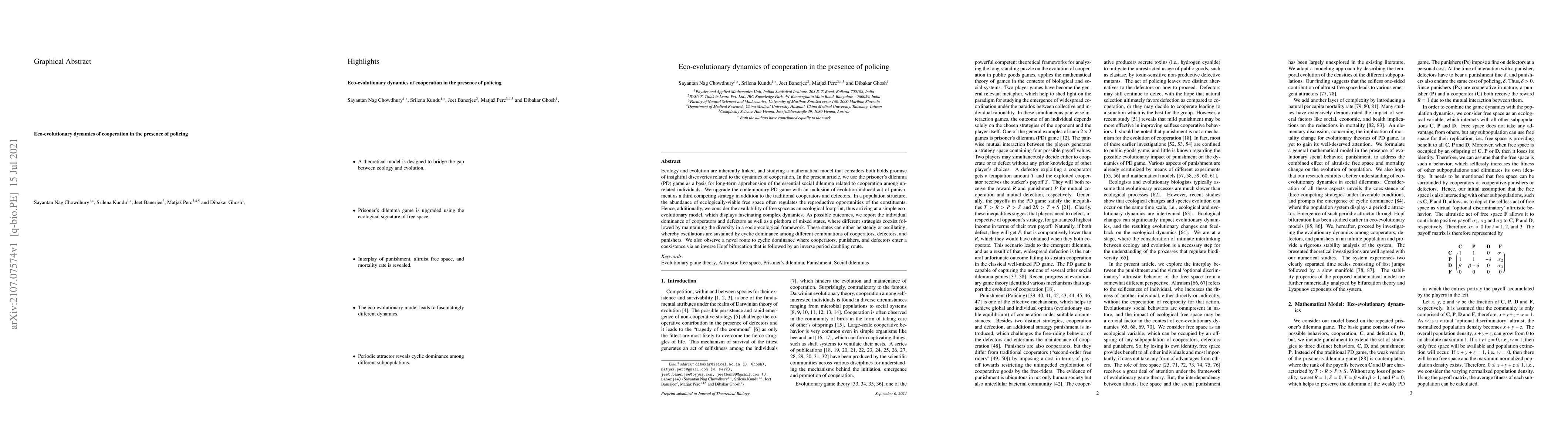 Thumbnail for Eco-evolutionary dynamics of cooperation in the presence of policing