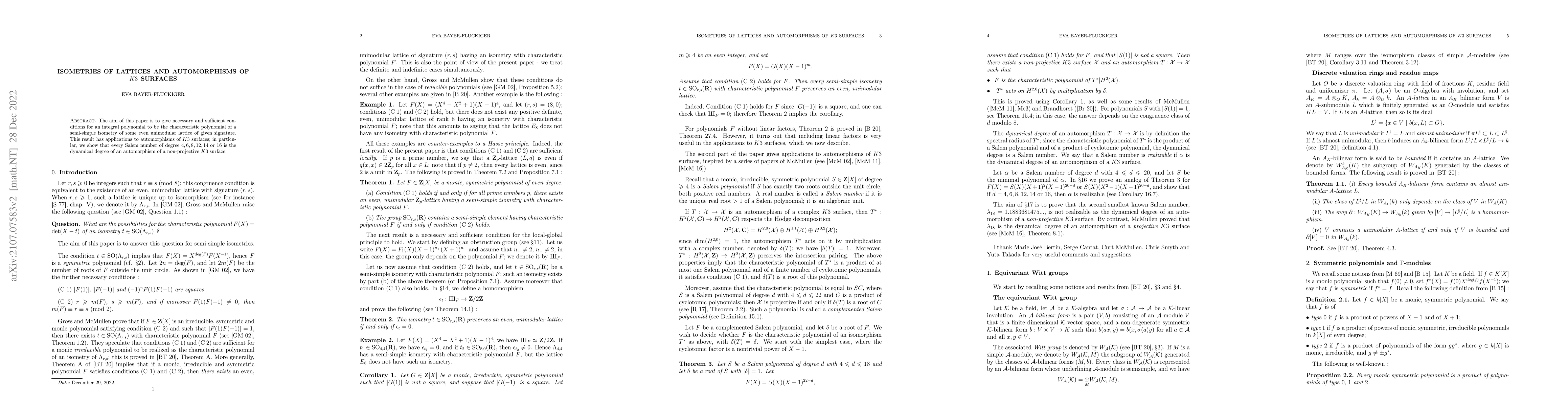 Thumbnail for Isometries of lattices and automorphisms of K3 surfaces