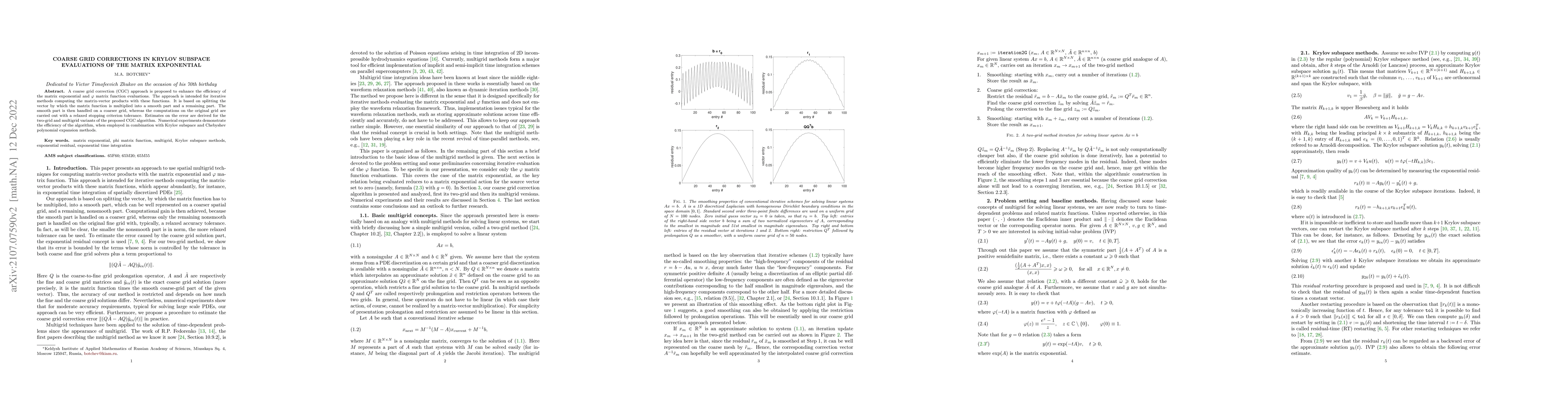 Thumbnail for Coarse grid corrections in Krylov subspace evaluations of the matrix
  exponential