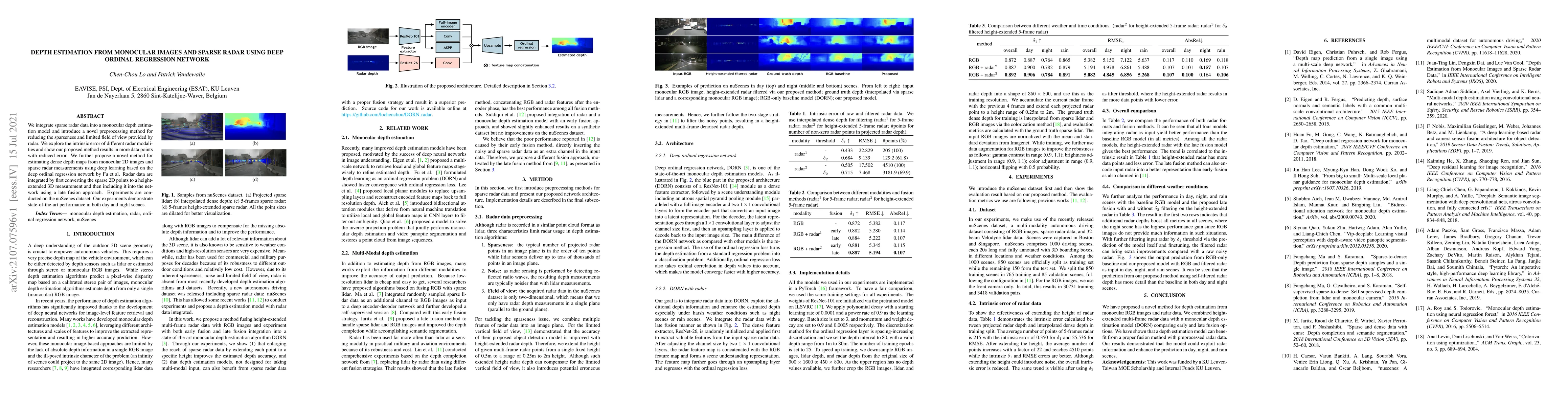 Thumbnail for Depth Estimation from Monocular Images and Sparse radar using Deep
  Ordinal Regression Network