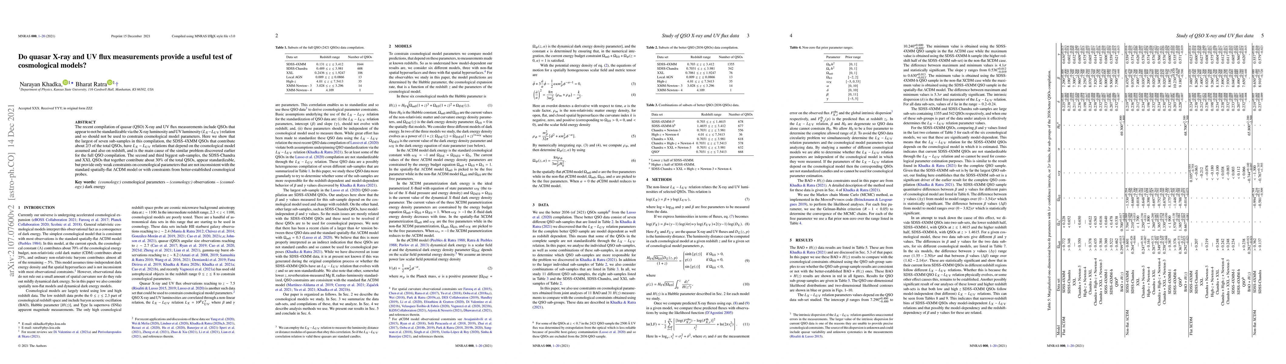 Thumbnail for Do quasar X-ray and UV flux measurements provide a useful test of
  cosmological models?