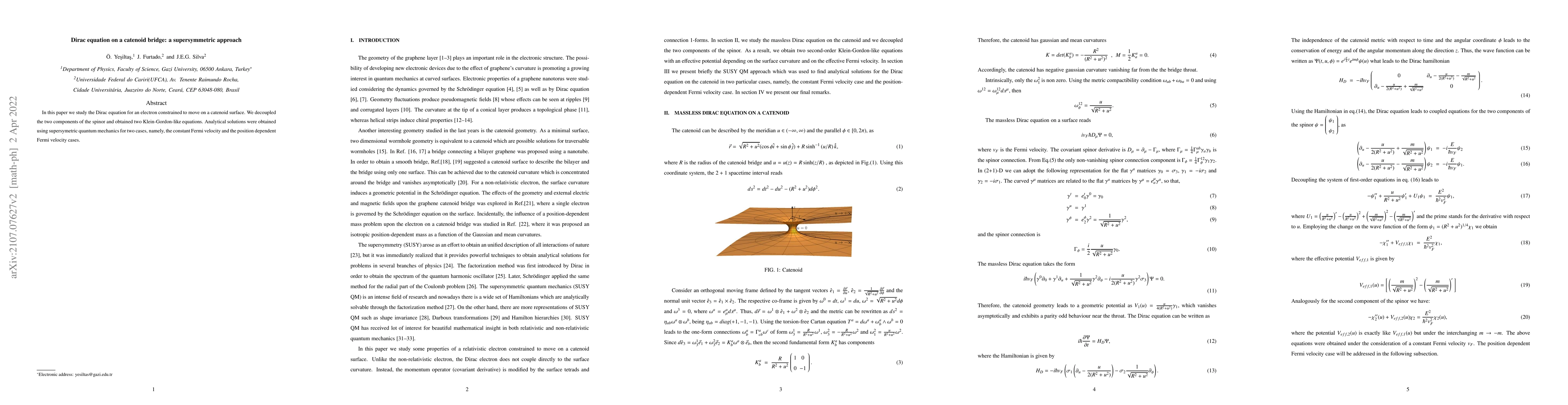 Thumbnail for Dirac equation on a catenoid bridge: a supersymmetric approach