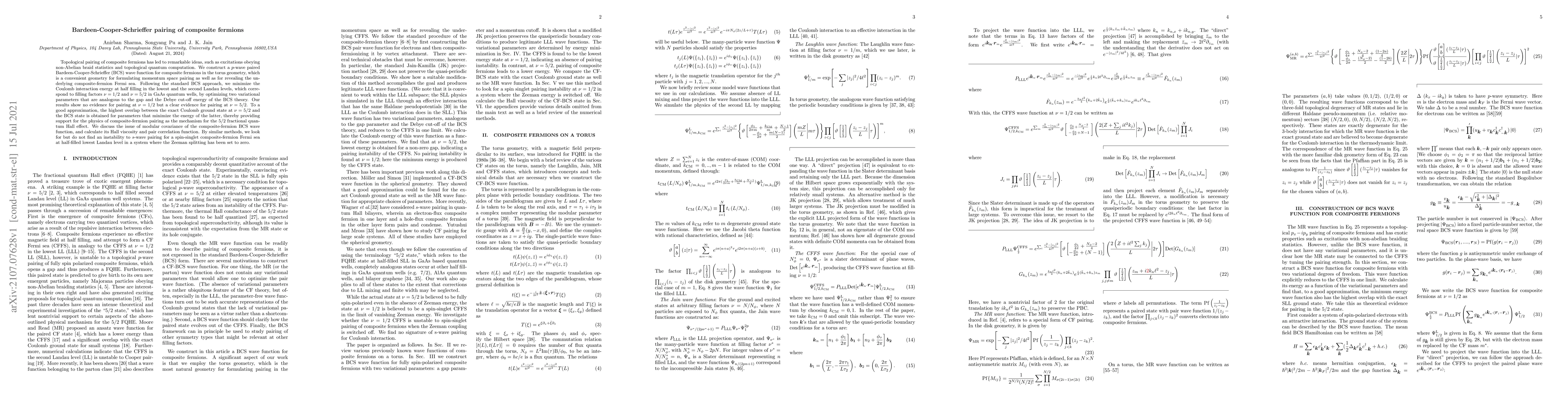 Thumbnail for Bardeen-Cooper-Schrieffer pairing of composite fermions