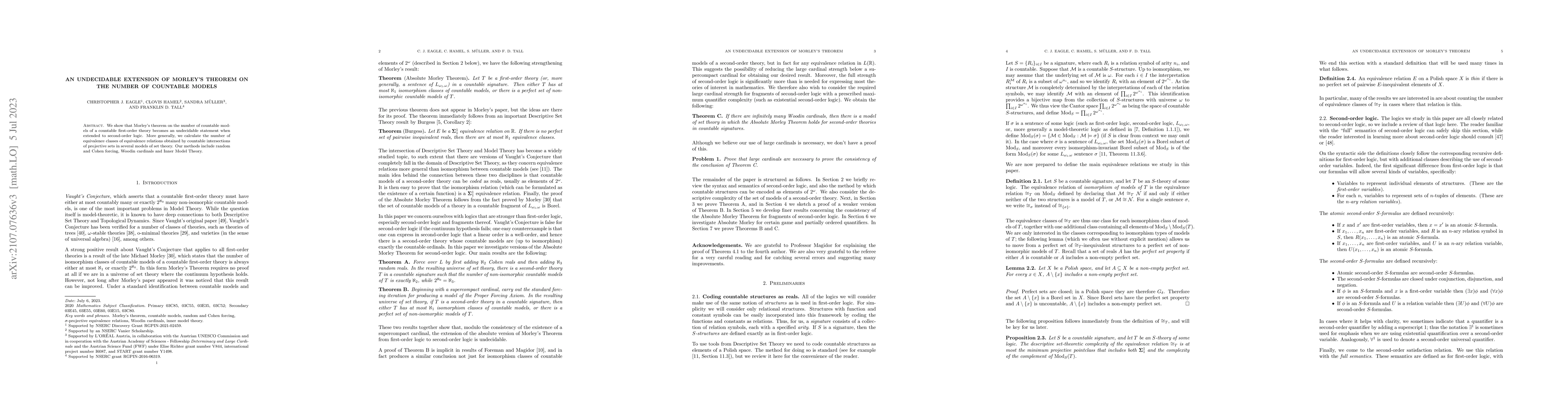Thumbnail for An undecidable extension of Morley's theorem on the number of countable
  models