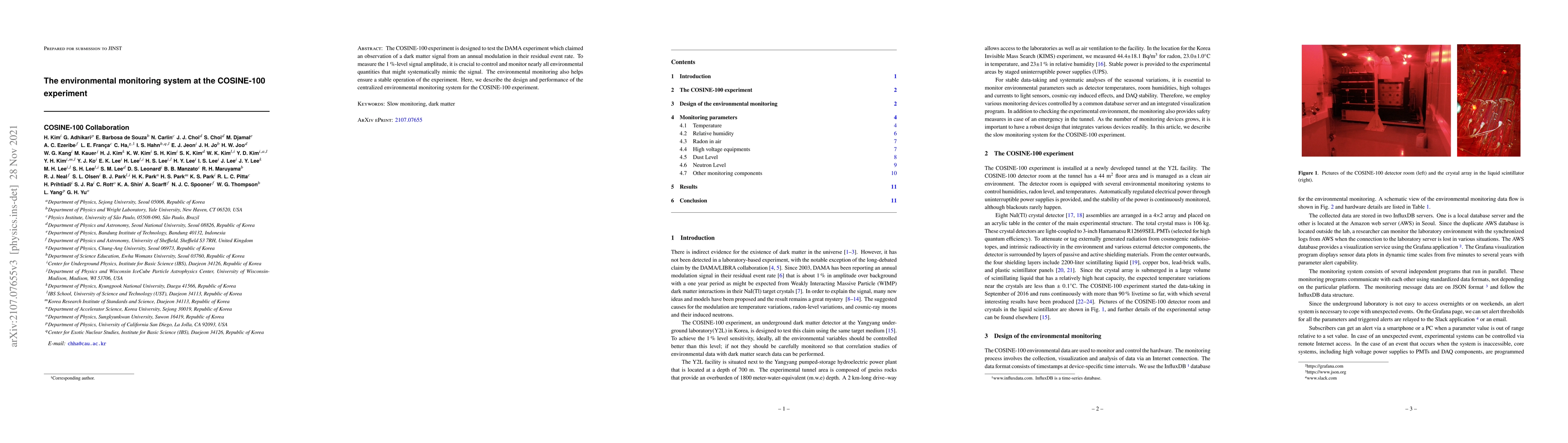 Thumbnail for The environmental monitoring system at the COSINE-100 experiment