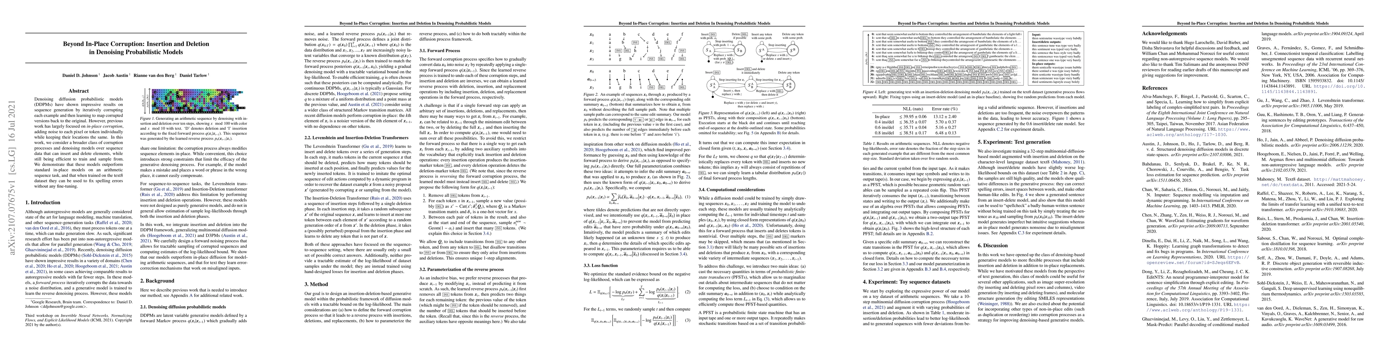 Thumbnail for Beyond In-Place Corruption: Insertion and Deletion In Denoising
  Probabilistic Models