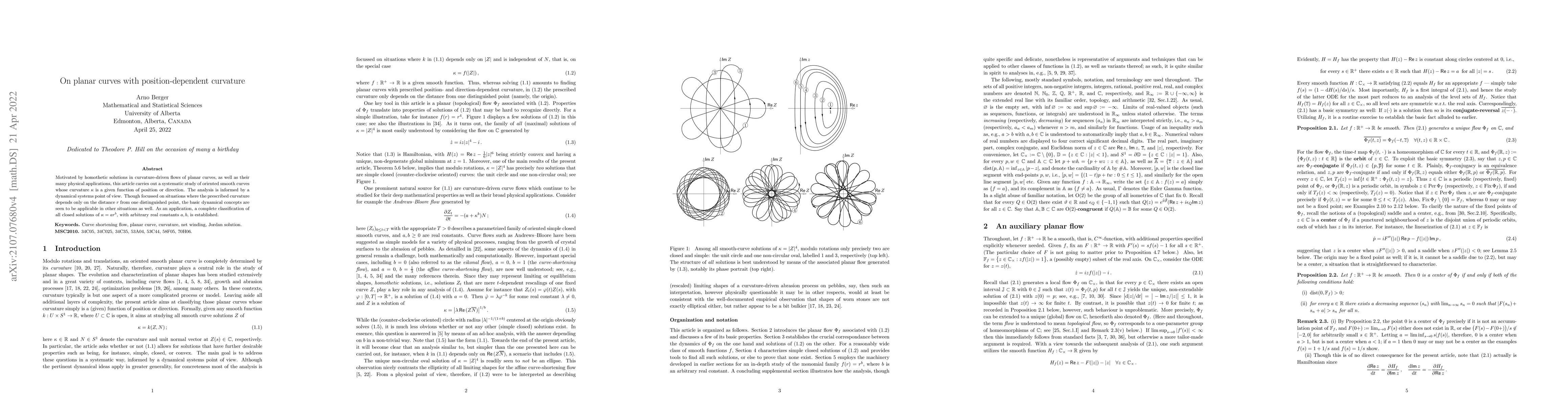 Thumbnail for On planar curves with position-dependent curvature