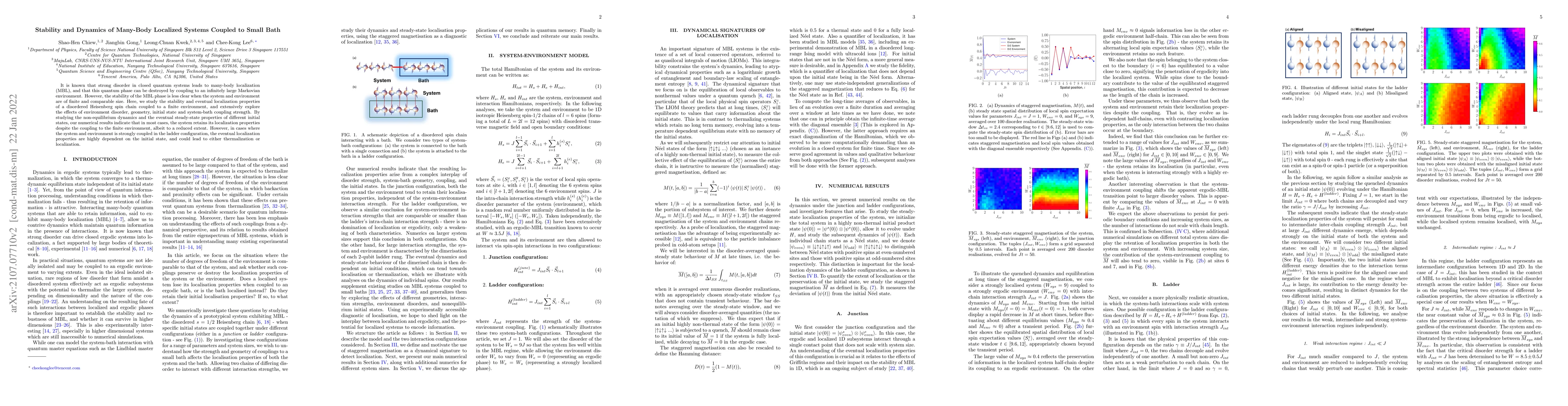 Thumbnail for Stability and Dynamics of Many-Body Localized Systems Coupled to Small
  Bath