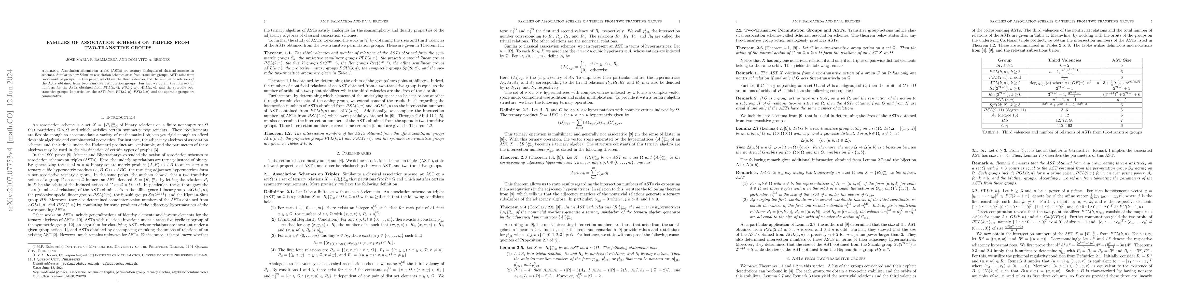 Thumbnail for Families of Association Schemes on Triples from Two-Transitive Groups