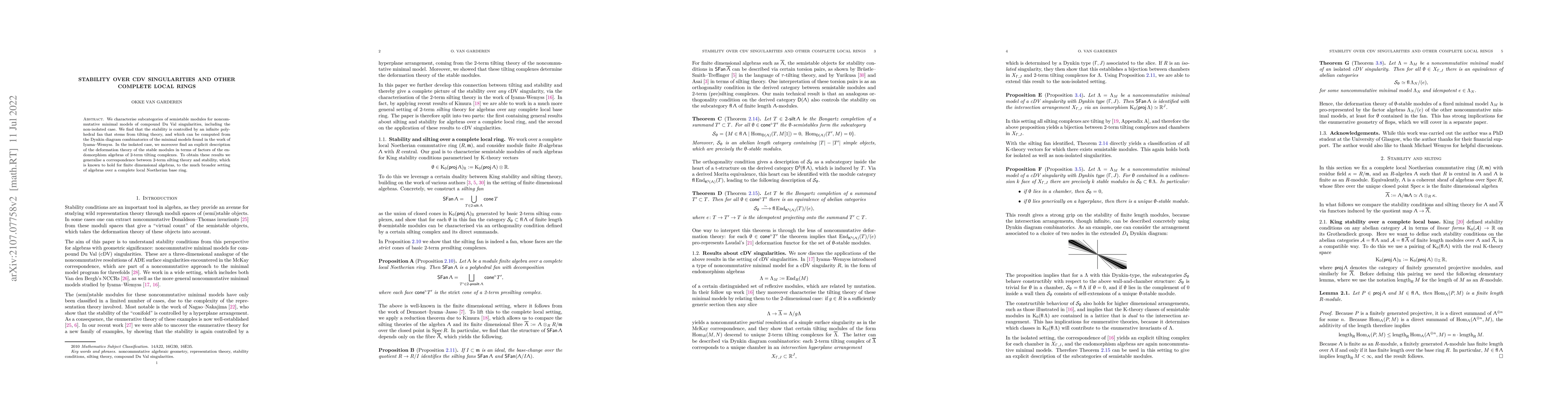 Thumbnail for Stability over cDV singularities and other complete local rings
