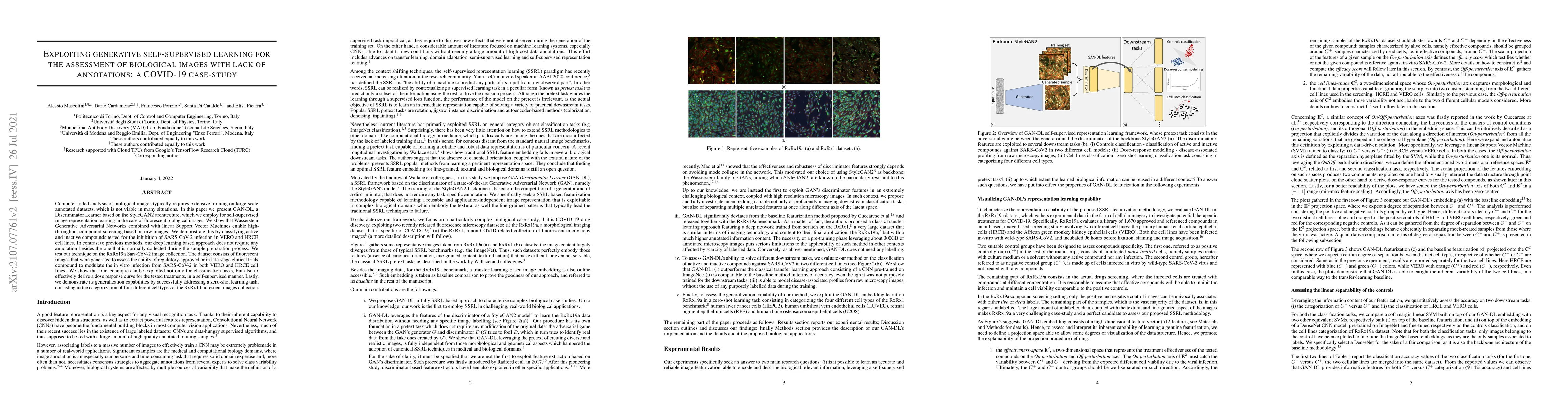 Thumbnail for Exploiting generative self-supervised learning for the assessment of
  biological images with lack of annotations: a COVID-19 case-study