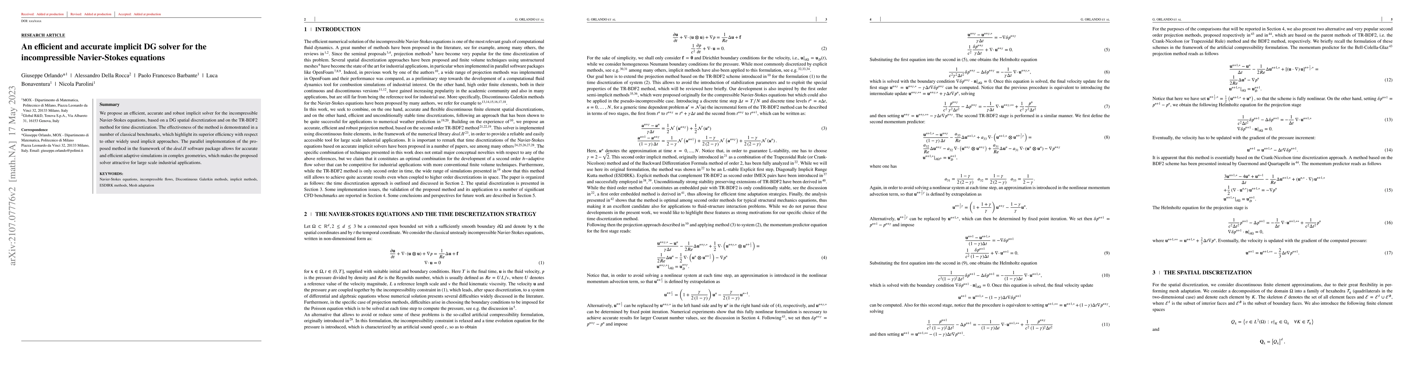 Thumbnail for An efficient and accurate implicit DG solver for the incompressible
  Navier-Stokes equations