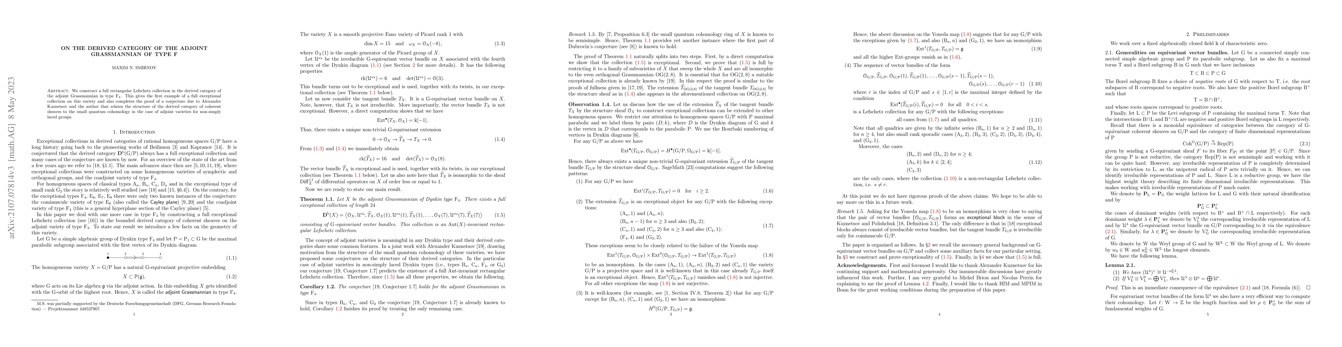 Thumbnail for On the derived category of the adjoint Grassmannian of type F