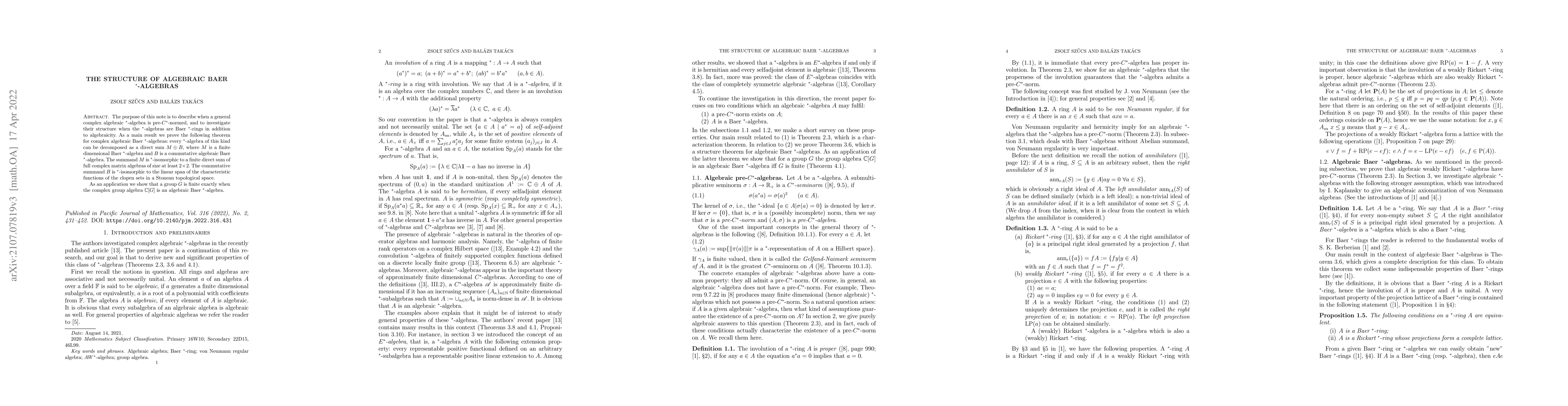 Thumbnail for The structure of algebraic Baer $^*$-algebras