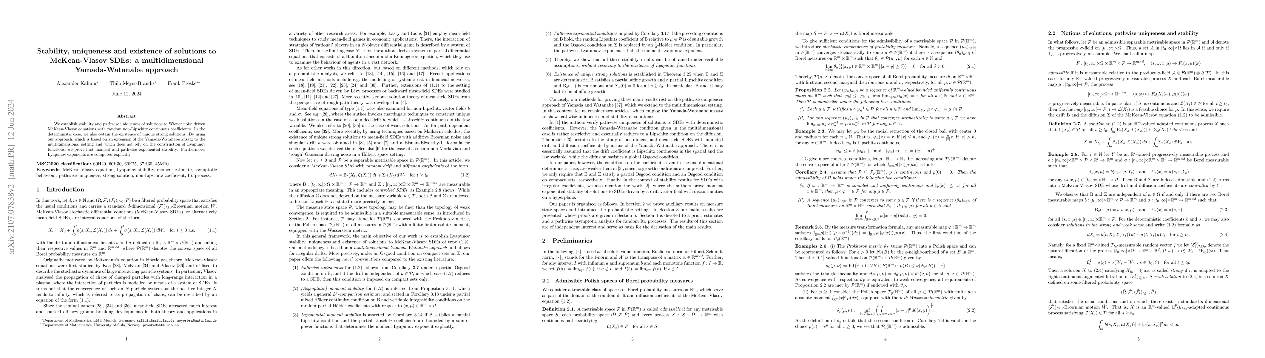 Thumbnail for Stability, uniqueness and existence of solutions to McKean-Vlasov SDEs:
  a multidimensional Yamada-Watanabe approach
