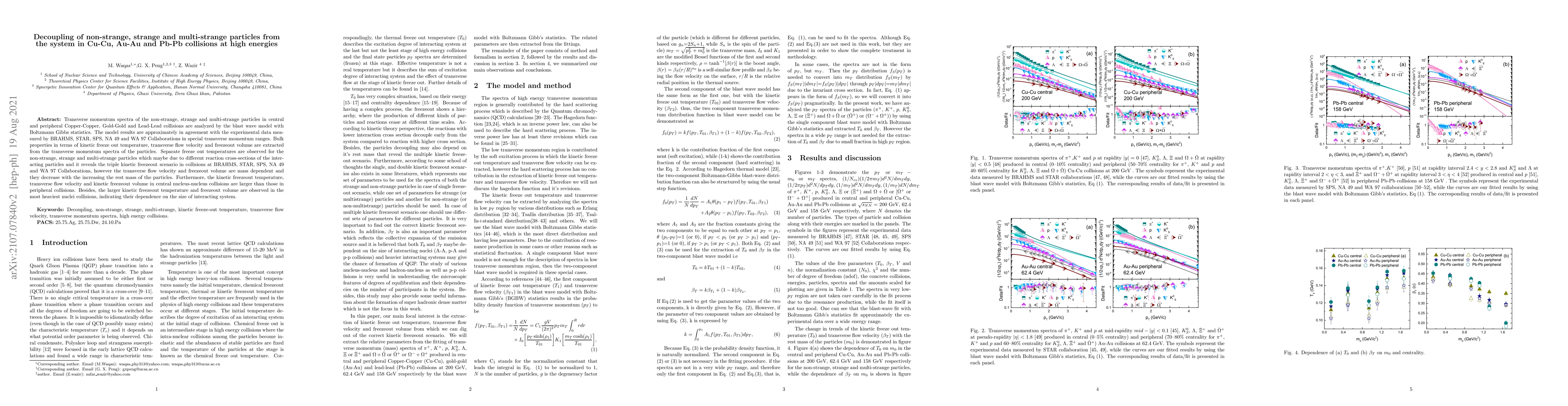 Thumbnail for Decoupling of non-strange, strange and multi-strange particles from the
  system in Cu-Cu, Au-Au and Pb-Pb collisions at high energies