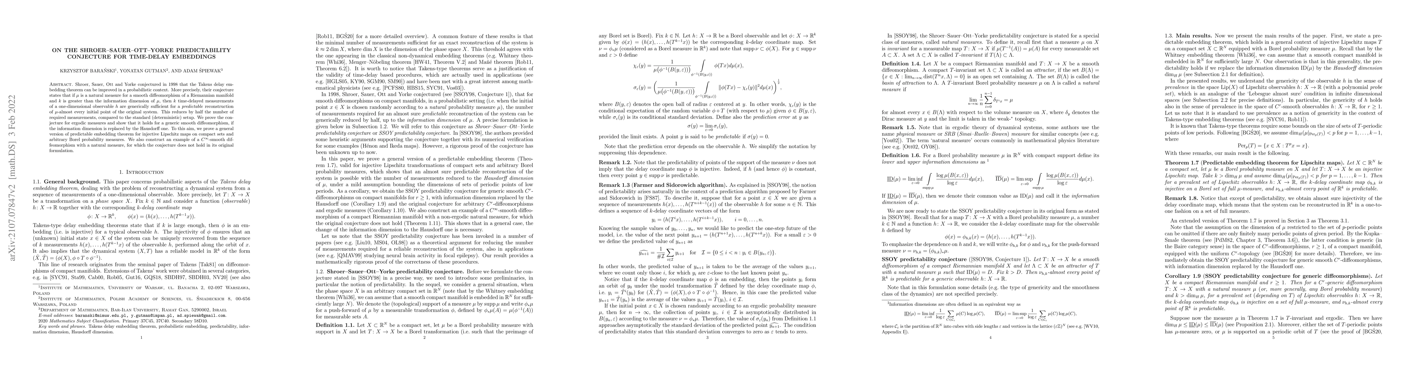 Thumbnail for On the Shroer-Sauer-Ott-Yorke predictability conjecture for time-delay
  embeddings