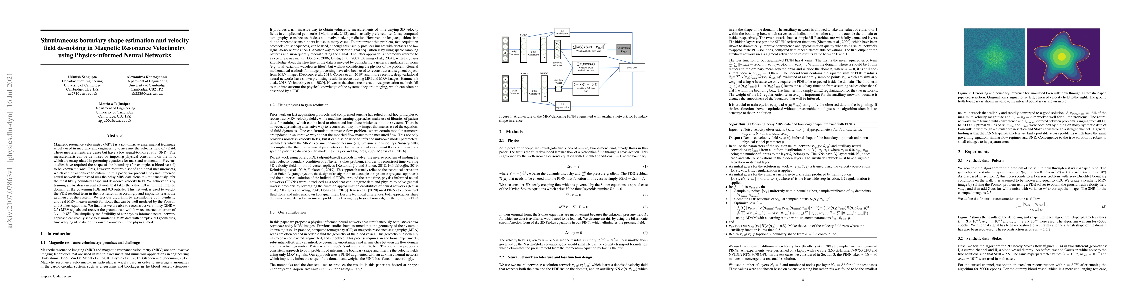 Thumbnail for Simultaneous boundary shape estimation and velocity field de-noising in
  Magnetic Resonance Velocimetry using Physics-informed Neural Networks