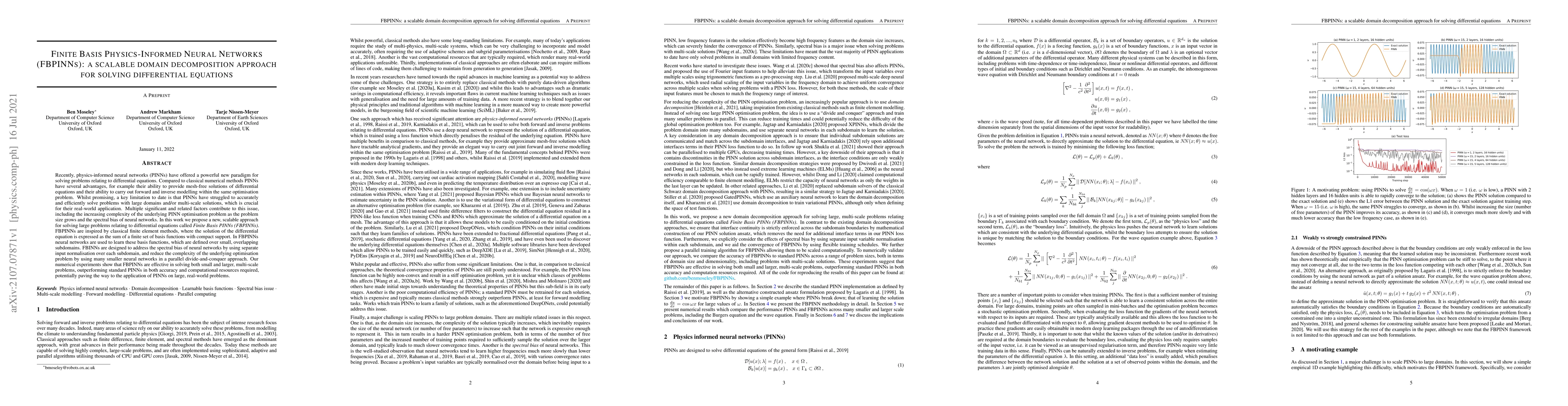 Thumbnail for Finite Basis Physics-Informed Neural Networks (FBPINNs): a scalable
  domain decomposition approach for solving differential equations