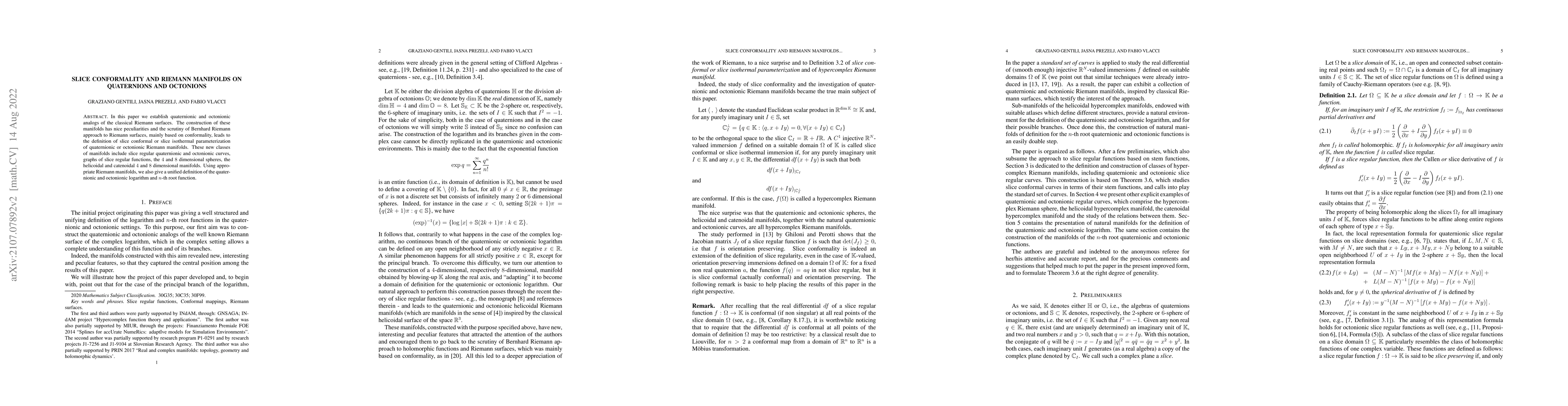 Thumbnail for Slice conformality and Riemann manifolds on quaternions and octonions