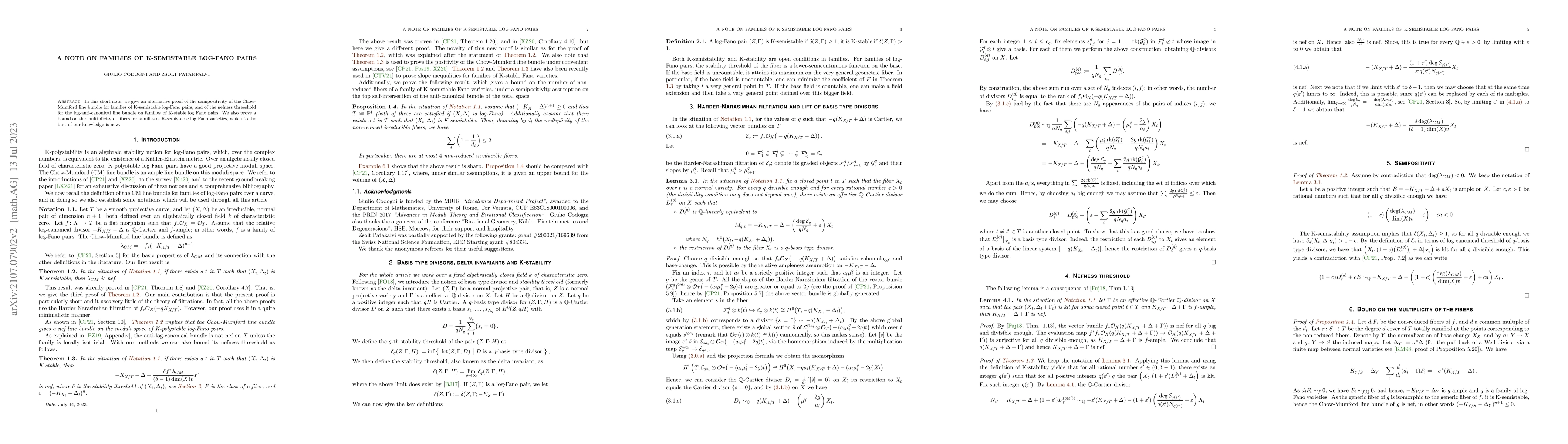 Thumbnail for A note on families of K-semistable log-Fano pairs