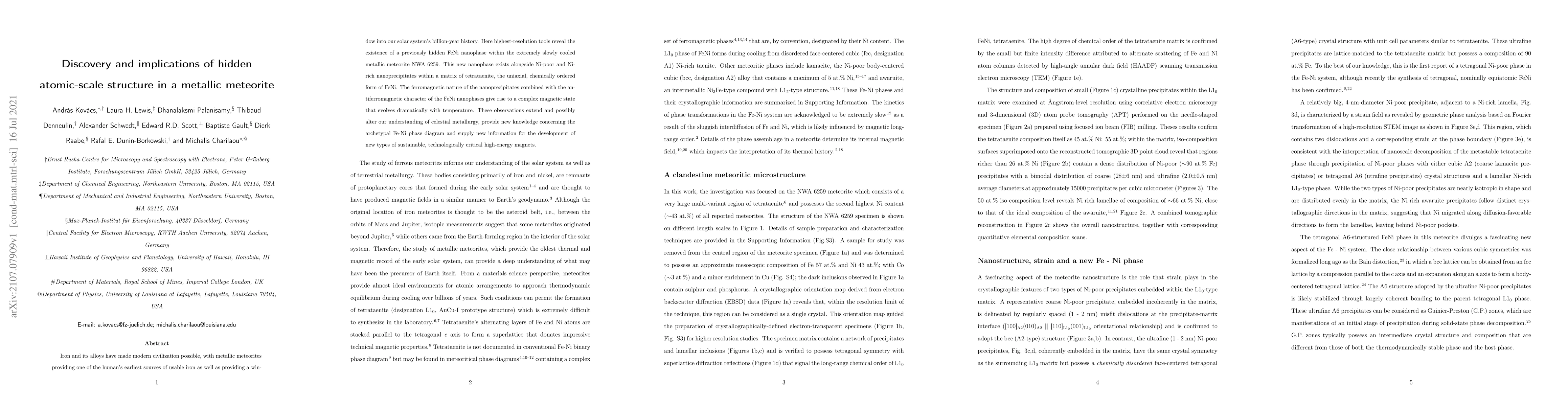 Thumbnail for Discovery and implications of hidden atomic-scale structure in a
  metallic meteorite
