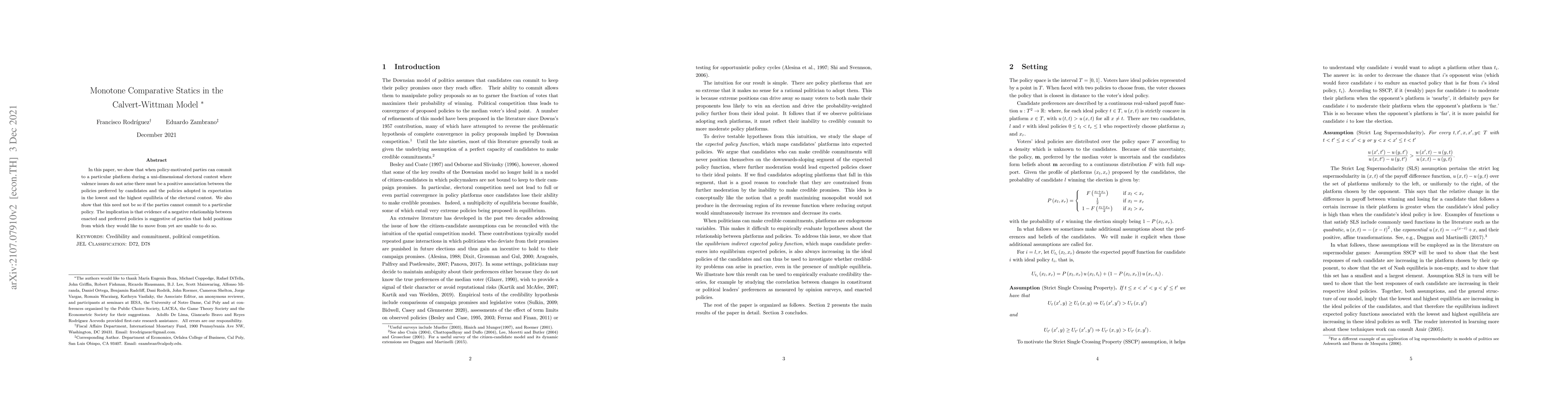 Thumbnail for Monotone Comparative Statics in the Calvert-Wittman Model