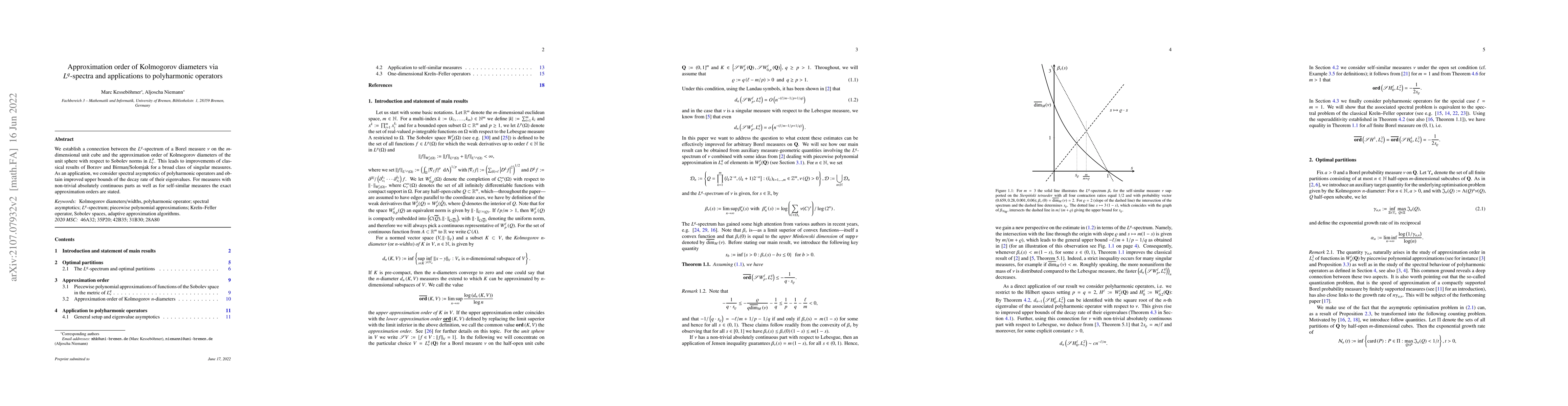 Thumbnail for Approximation order of Kolmogorov diameters via $L^{q}$-spectra and
  applications to polyharmonic operators