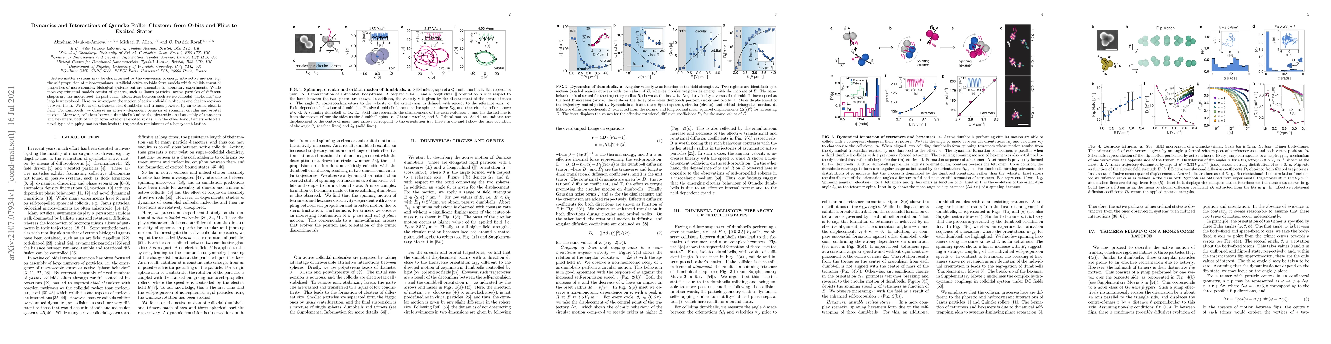 Thumbnail for Dynamics and Interactions of Quincke Roller Clusters: from Orbits and
  Flips to Excited States