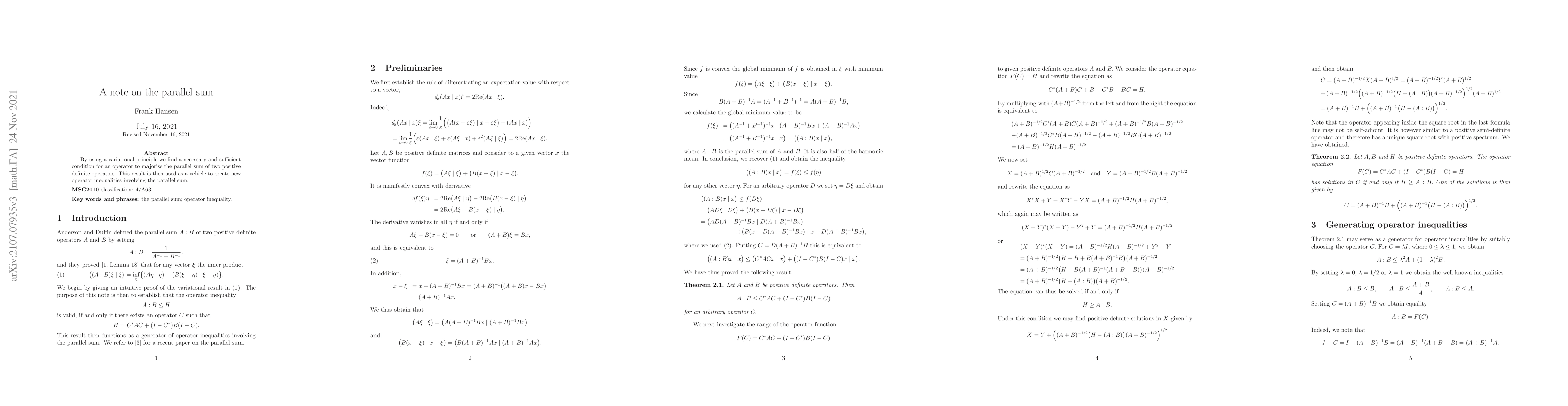 Thumbnail for A note on the parallel sum