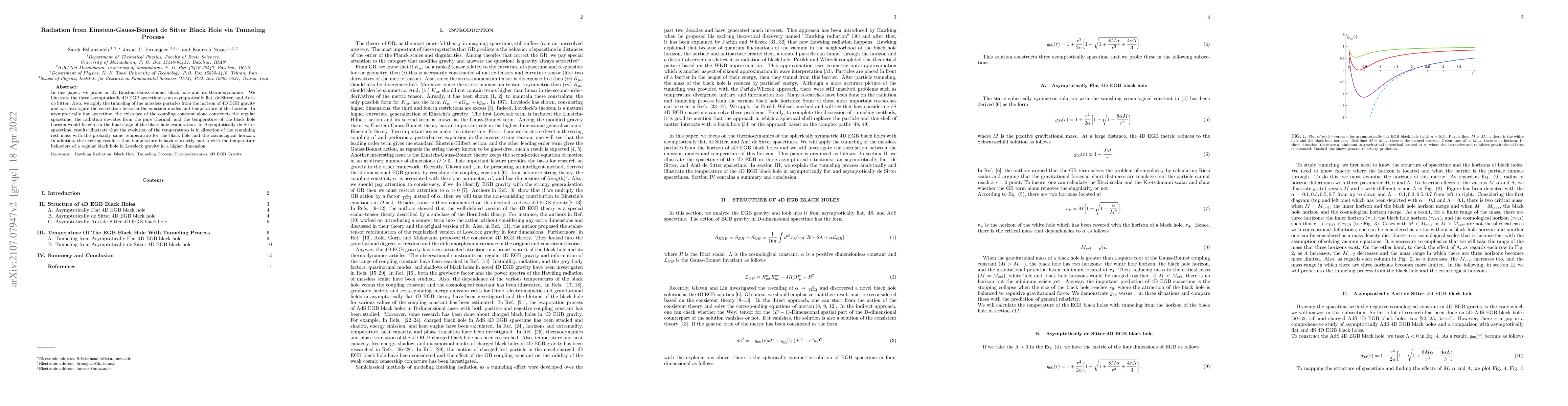 Thumbnail for Radiation from Einstein-Gauss-Bonnet de Sitter Black Hole via Tunneling
  Process