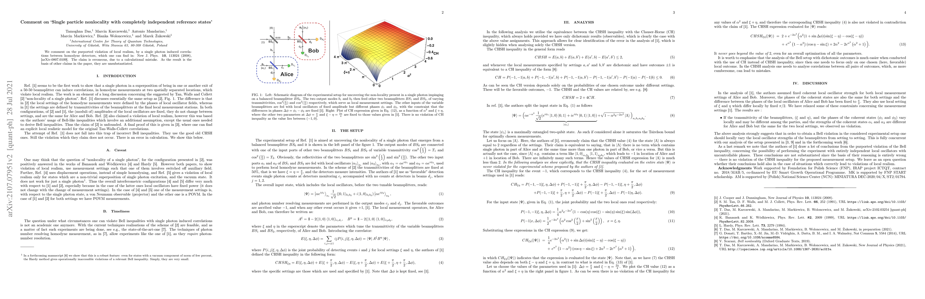 Thumbnail for Comment on `Single particle nonlocality with completely independent
  reference states'