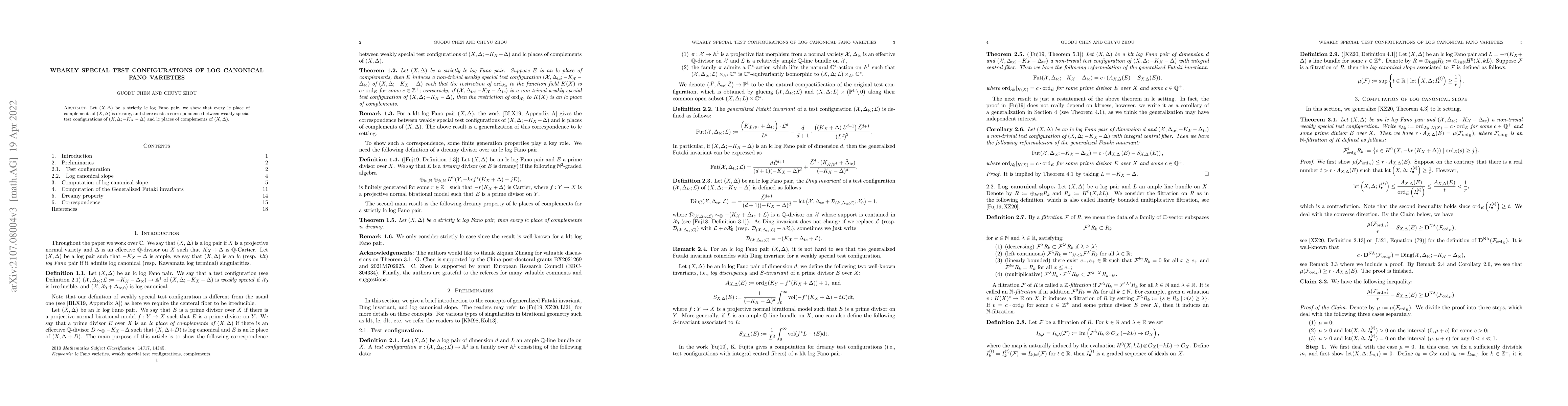Thumbnail for Weakly special test configurations of log canonical Fano varieties