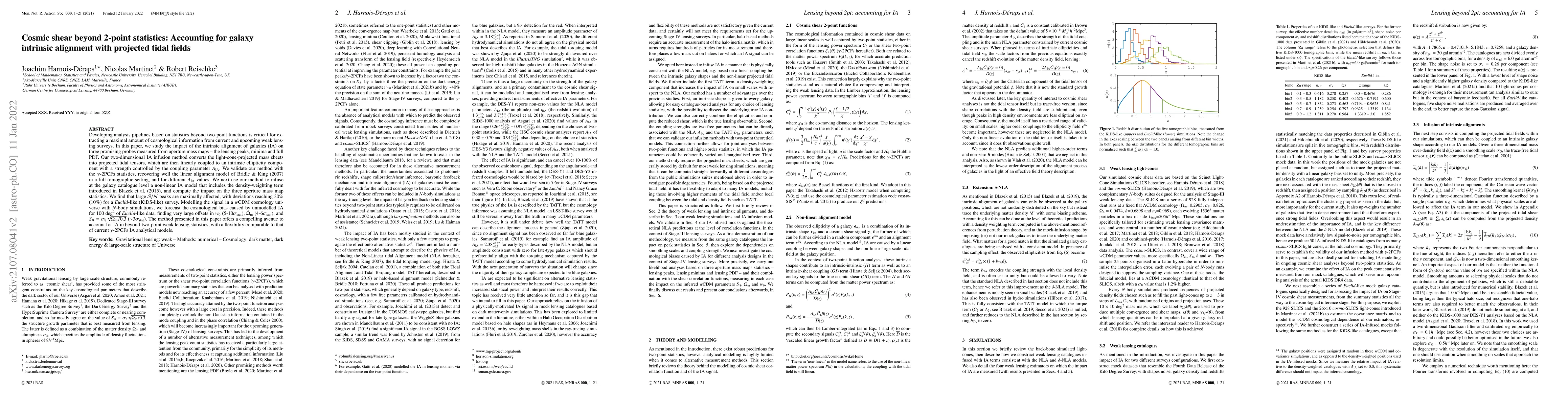 Thumbnail for Cosmic shear beyond 2-point statistics: Accounting for galaxy intrinsic
  alignment with projected tidal fields