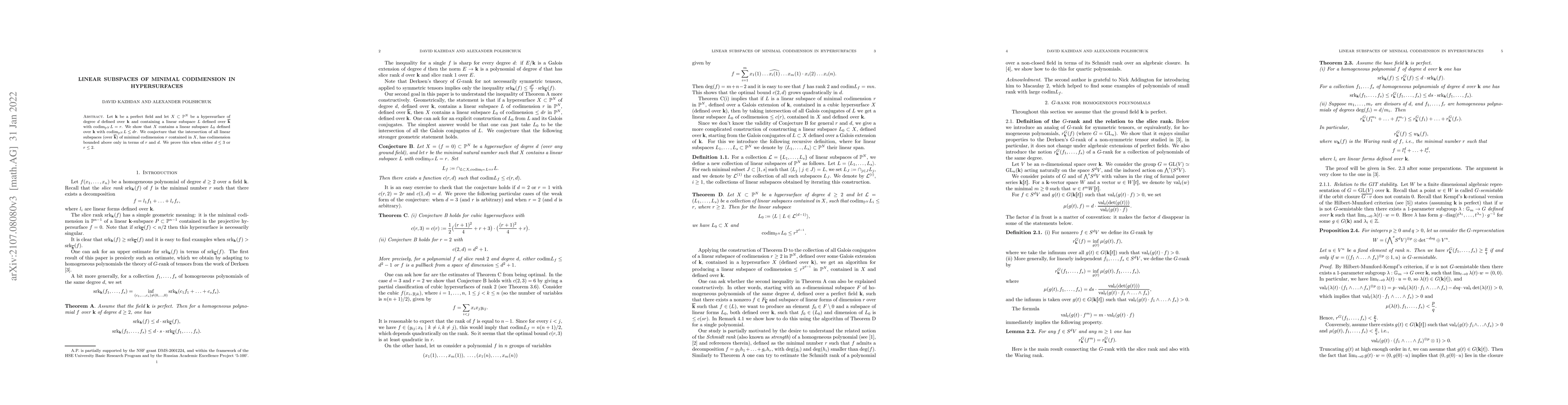 Thumbnail for Linear subspaces of minimal codimension in hypersurfaces