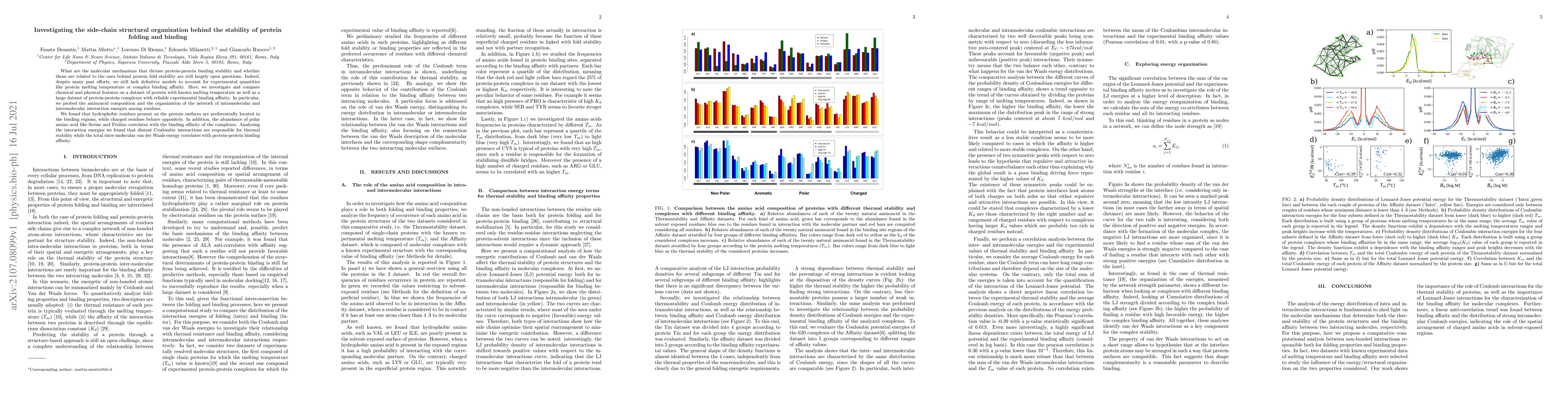 Thumbnail for Investigating the side-chain structural organization behind the
  stability of protein folding and binding