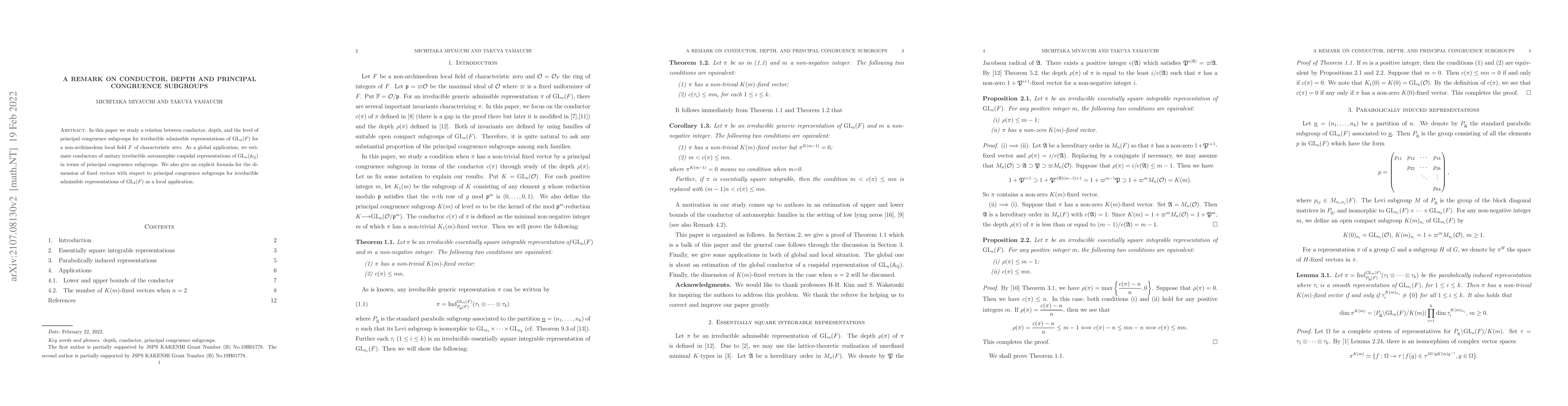 Thumbnail for A remark on conductor, depth and principal congruence subgroups