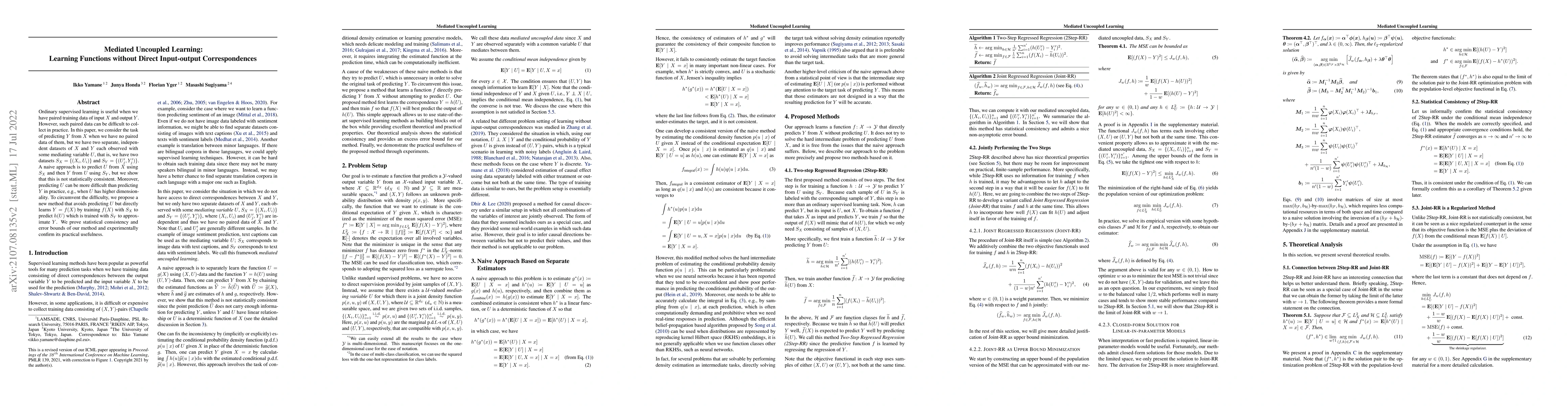 Thumbnail for Mediated Uncoupled Learning: Learning Functions without Direct
  Input-output Correspondences