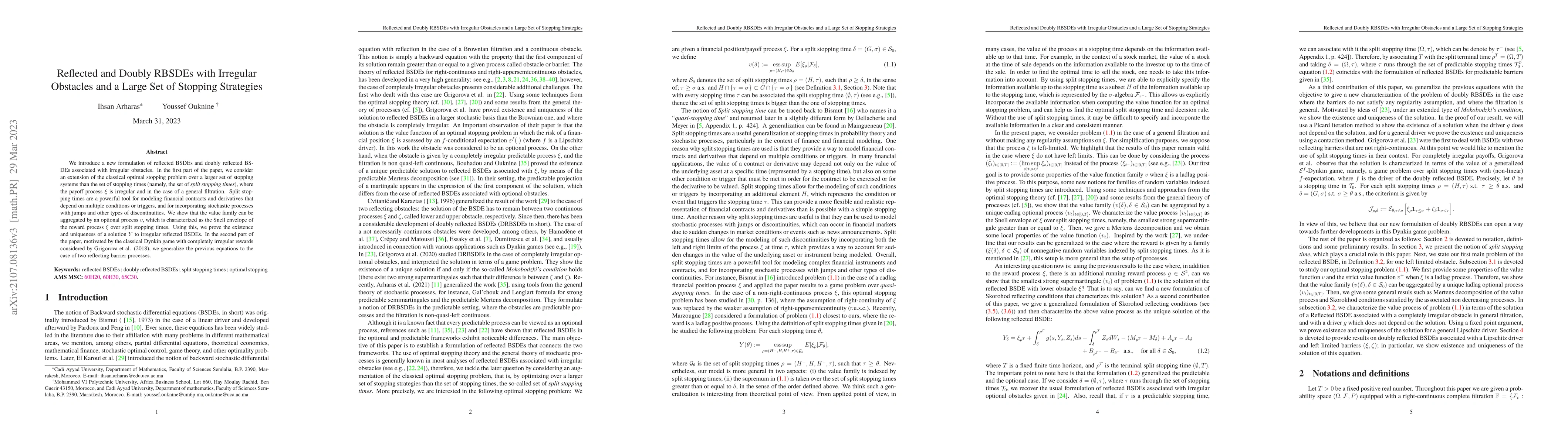Thumbnail for Reflected and Doubly RBSDEs with Irregular Obstacles and a Large Set of
  Stopping Strategies