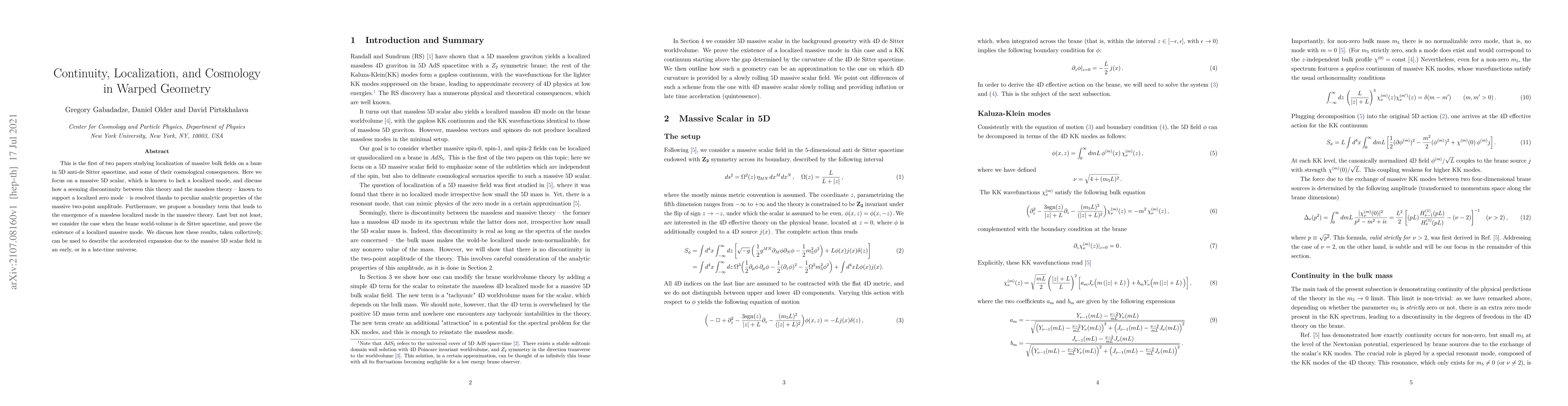 Thumbnail for Continuity, Localization, and Cosmology in Warped Geometry