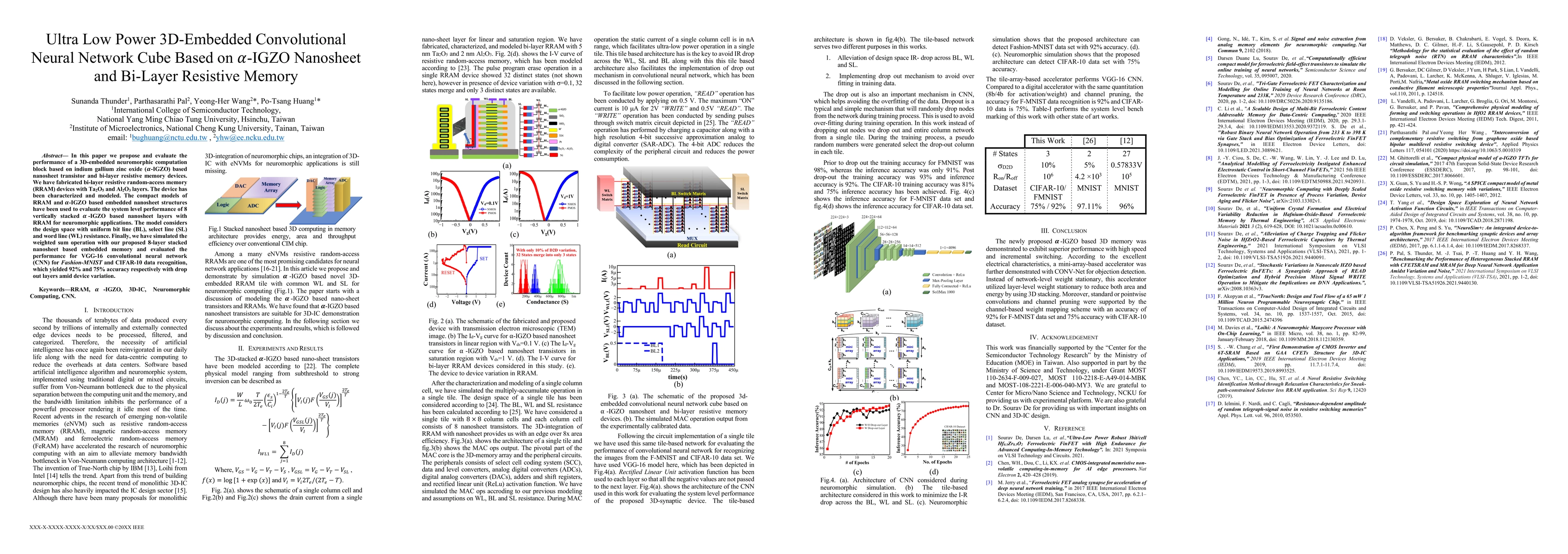 Thumbnail for Ultra Low Power 3D-Embedded Convolutional Neural Network Cube Based on
  $\alpha$-IGZO Nanosheet and Bi-Layer Resistive Memory