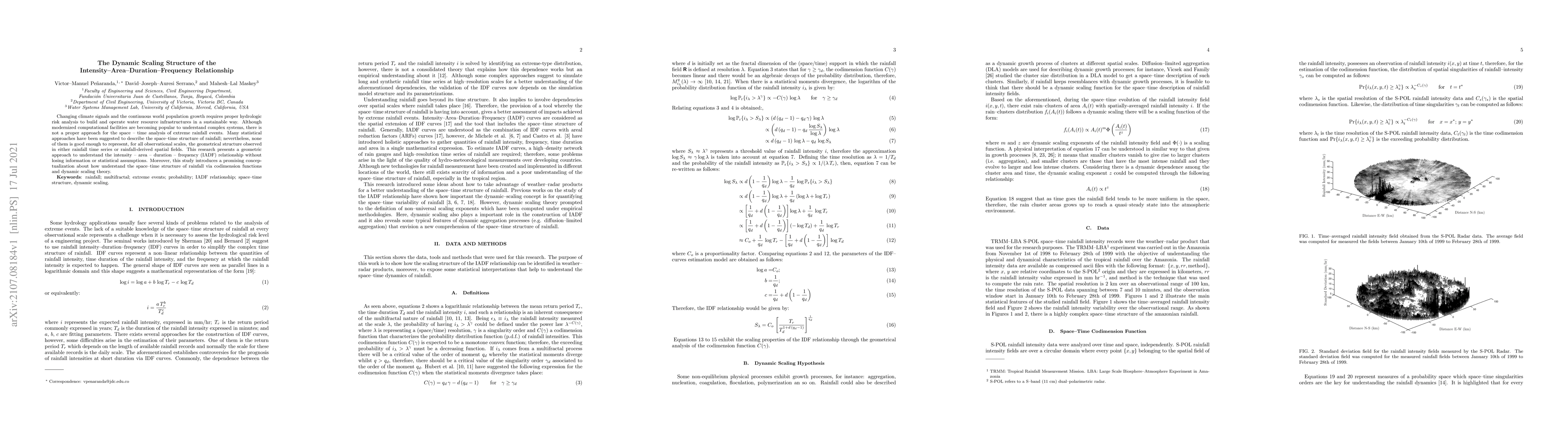 Thumbnail for The Dynamic Scaling Structure of the Intensity-Area-Duration-Frequency
  Relationship
