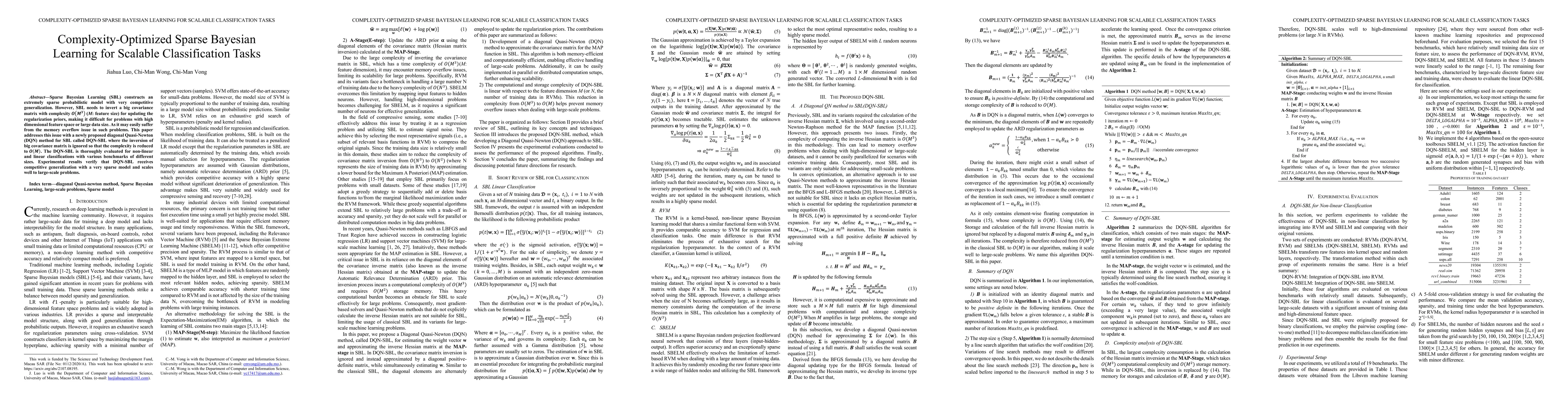 Thumbnail for Complexity-Optimized Sparse Bayesian Learning for Scalable
  Classification Tasks