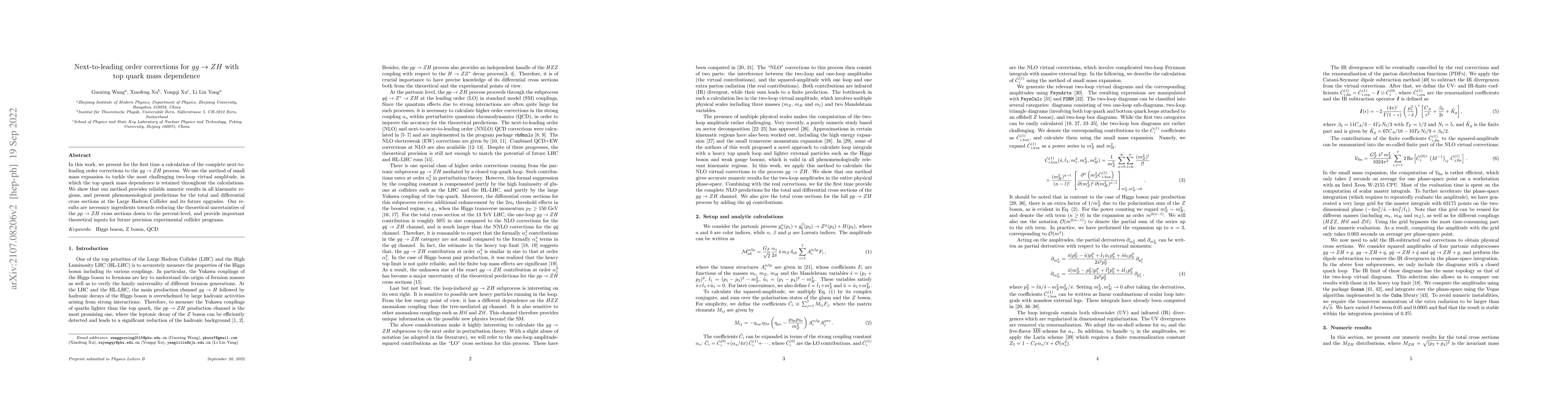 Thumbnail for Next-to-leading order corrections for $gg \to ZH$ with top quark mass
  dependence